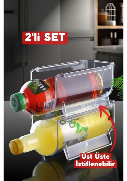 Şeffaf Dayanıklı Plastik Kat Kat İstiflenebilir Şişe Organizeri 2'li Düzenleme Seti modelleri