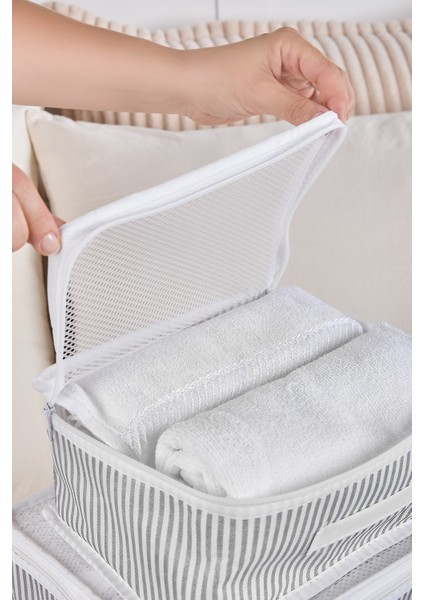 6'lı Valiz Düzenleyici Seti Gri Çizgili Fermuarlı Dayanıklı Kumaş 36x27x13 ve 18x14,5 cm indirimleri