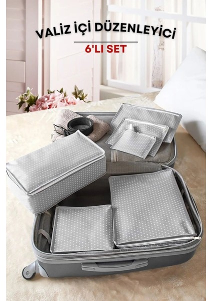 Valiz Düzenleyici 6'lı Filesiz Set Gri Benekli Polipropilen Farklı Boyutlar 36x27x14-18x15 cm fırsatları