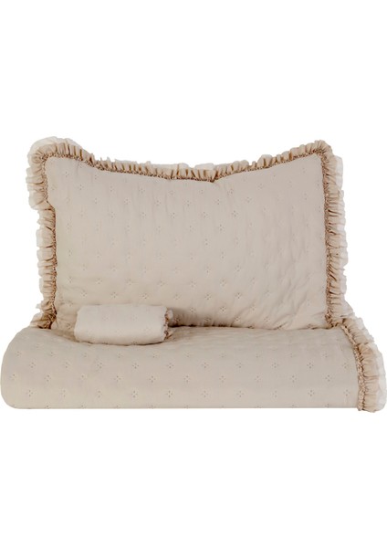 Çift Kişilik Bej Desenli %100 Polyester Fırfırlı Yatak Örtüsü Seti 240x260 cm Şık Tasarım