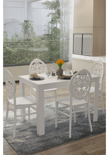 Home Arda Venüs Beyaz Suntalam Klasik Mutfak Masa Takımı 110x70x75 cm Şık Tasarım indirimleri
