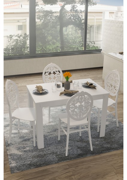 Home Arda Venüs Beyaz Suntalam Klasik Mutfak Masa Takımı 110x70x75 cm Şık Tasarım