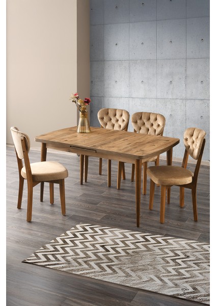 Silvar Gala Açılır Ahşap Modern Dikdörtgen Masa Takımı 90x140-170x75 cm 4 Sandalyeli fiyatları