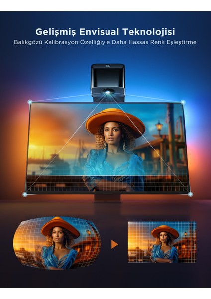 Envisual Led 3 Lite TV Arkası Led Şerit Ambiyans Aydınlatma Tv Renk Senkronizasyonu 40-50 inc TV'ler ile Uyumludur