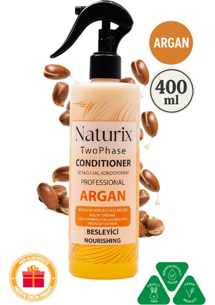 İki Fazlı Saç Açıcı Sprey 400 ml Argan Yağlı Besleyici Onarıcı Tüm Saç Tipleri İçin modelleri