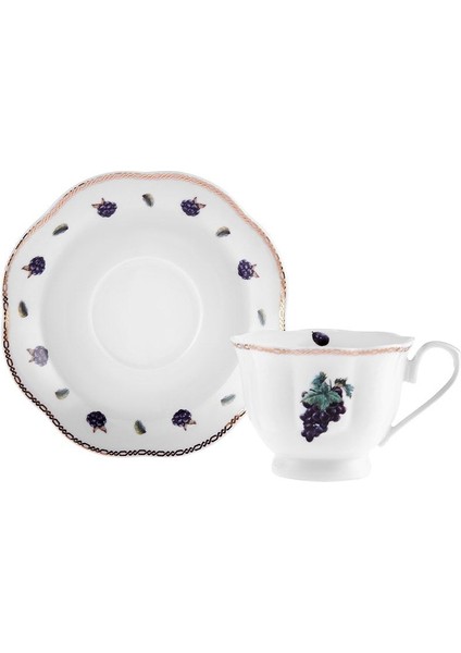 New Bone Kahve Fincan Takımı 12 Parça 6 Kişilik Limon Desenli Beyaz Özel Tasarım