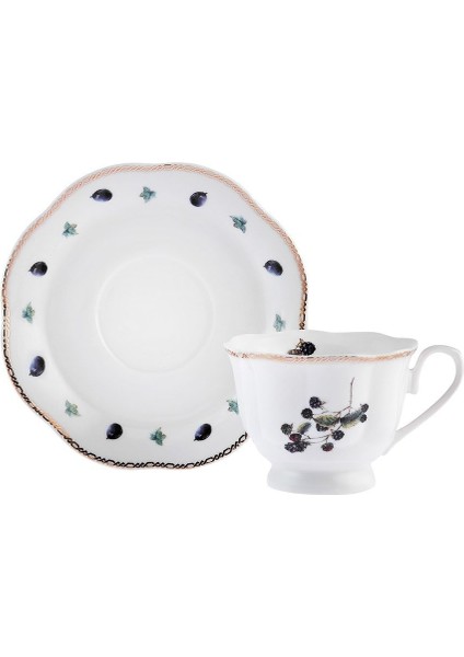 New Bone Kahve Fincan Takımı 12 Parça 6 Kişilik Limon Desenli Beyaz Özel Tasarım