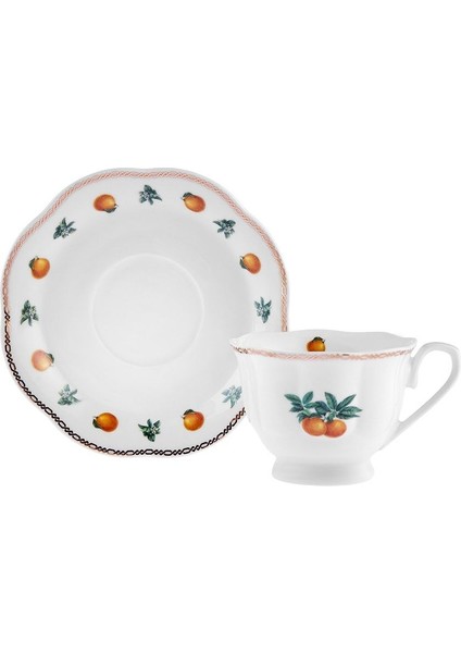 New Bone Kahve Fincan Takımı 12 Parça 6 Kişilik Limon Desenli Beyaz Özel Tasarım