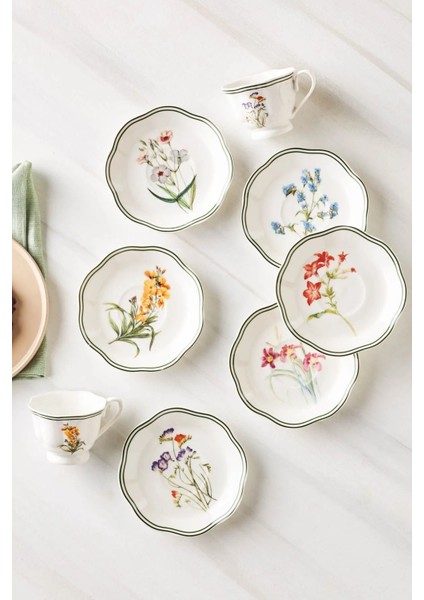 Little Garden Porselen Kahve Fincan Takımı Çiçek Desenli 6 Kişilik 12 Parça Set