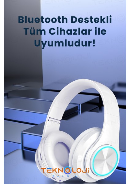 Teknoloji Gelişim Bluetooth 5.0 Kulaküstü Mikrofonlu LED Işıklı Katlanabilir AUX ve SD Kart Girişli