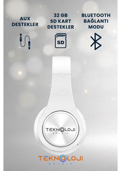 Teknoloji Gelişim Bluetooth 5.0 Kulaküstü Mikrofonlu LED Işıklı Katlanabilir AUX ve SD Kart Girişli