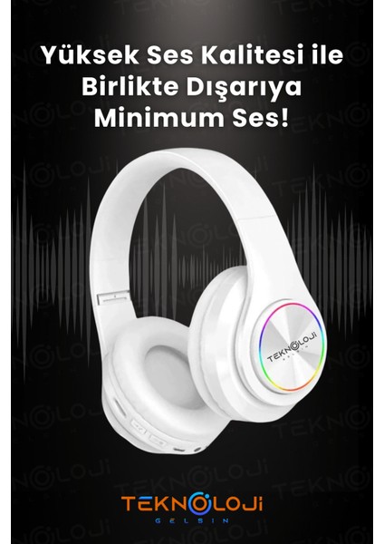 Teknoloji Gelişim Bluetooth 5.0 Kulaküstü Mikrofonlu LED Işıklı Katlanabilir AUX ve SD Kart Girişli