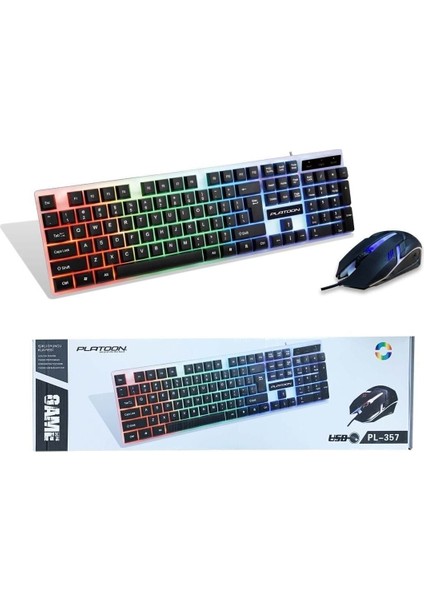 PL-357 Oyuncu Işıklı Klavye Mouse Set