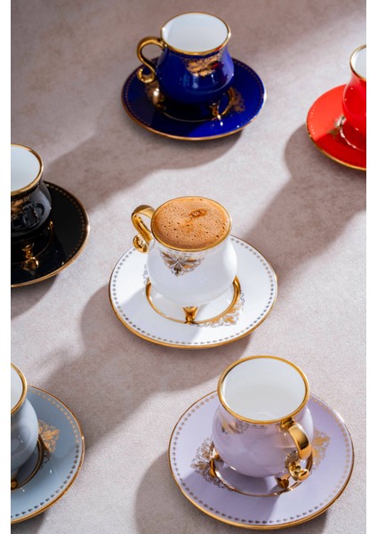 Hemera Porselen Desenli 12 Parça Kahve Fincanı Takımı Beyaz ve Altın Detaylı Özel Tasarım fırsatları