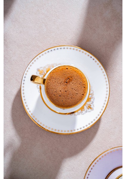 Hemera Porselen Desenli 12 Parça Kahve Fincanı Takımı Beyaz ve Altın Detaylı Özel Tasarım indirimleri