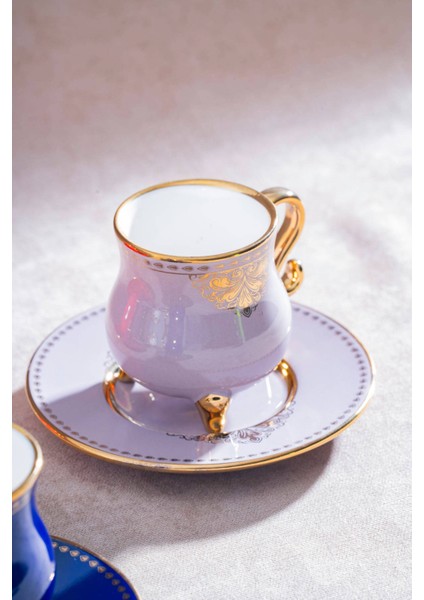 Hemera Porselen Desenli 12 Parça Kahve Fincanı Takımı Beyaz ve Altın Detaylı Özel Tasarım