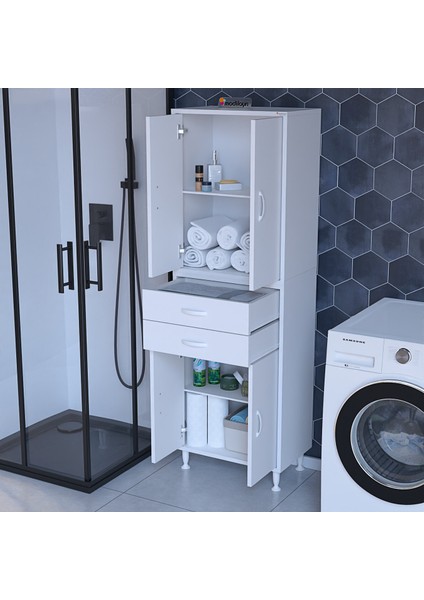 SOFT NEWYORK 55 x 187,9 x 32,5 cm 4 Kapaklı 2 Çekmeceli 5 Bölmeli Çok Amaçlı Dolap