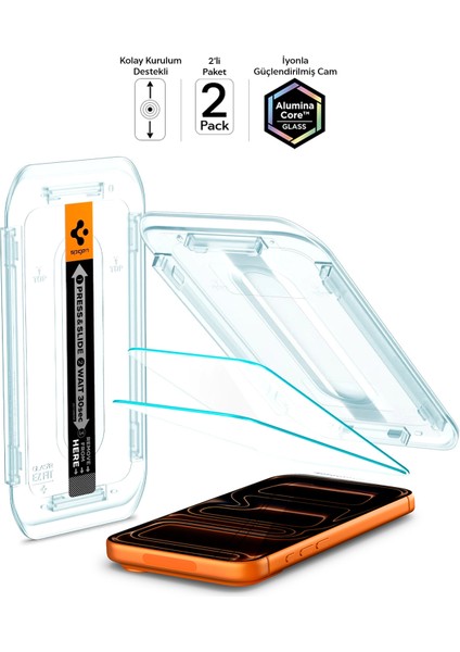 iPhone 17 Pro Max / 16 Pro Max ile uyumlu Cam Ekran Koruyucu AluminaCore™ iyonlaştırılmış Güçlendirilmiş Cam Teknolojisi Kolay Kurulum Glas.tR EZ Fit Slim HD (2 Adet) - AGL07907