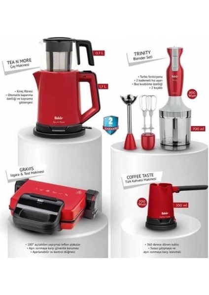 Trinity Blender Seti 900W 2 Kademeli Hız Paslanmaz Çelik Buz Kırma Çırpma Doğrama Kırmızı Renk