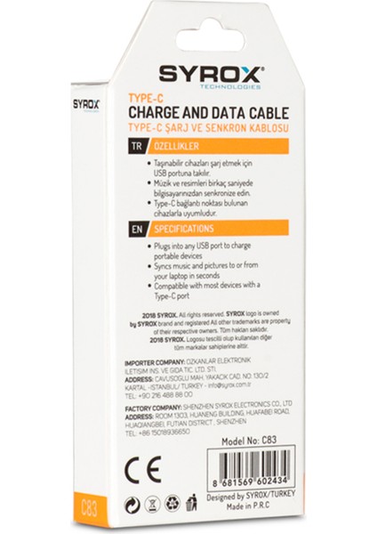 Type-C Data ve Şarj Kablosu 1 m 2.0A Hızlı Şarj Beyaz Renk Tüm Cihazlarla Uyumlu Dayanıklı modelleri