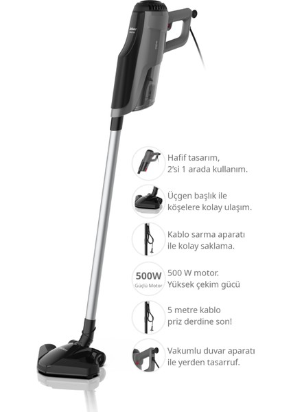 AR4111 Gırgır Neo Kablolu Hafif Dikey Süpürge 1 L Toz Hazneli Torbasız Güçlü Emiş