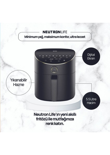 Smart Air Fryer Akıllı Fritöz - Siyah - 5.5 Litre fiyatları