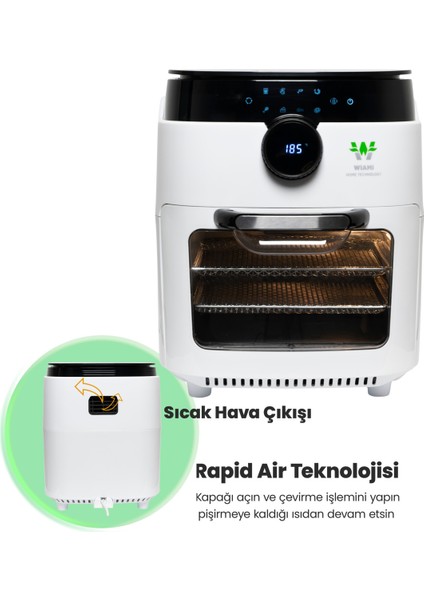 Akıllı Airfryer 12 L Yağsız Hava Fritözü Tek Hazneli Çıkarılabilir Kapak Enerji Tasarrufu