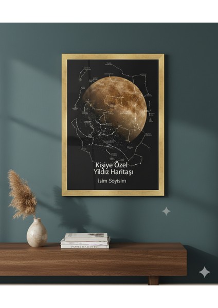 Kişiye Özel Yıldız Haritası Tablosu Cam Çerçeve | Doğum Günü Yıl Dönümü Hediyesi | Astronomi Gökyüzü Haritası Duvar Dekoru | Kişiselleştirilebilir Yıldızlar Ay Konum Tarih| Kişiselleştirilebilir