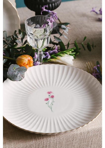 6 Parça 21 cm Beyaz Çiçek Desenli Şık Porselen Pasta Servis Takımı indirimleri