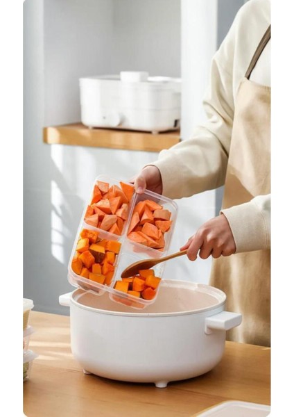 Plastik Saklama Kabı 1 Litre 4 Bölmeli Sızdırmaz Bulaşık Makinesinde Yıkanabilir 6'lı