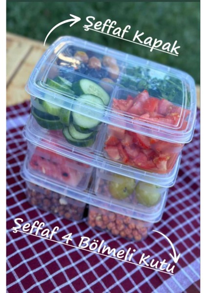 Plastik Saklama Kabı 1 Litre 4 Bölmeli Sızdırmaz Bulaşık Makinesinde Yıkanabilir 6'lı