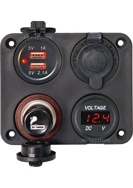 Marine 4'lü Panel USB - Şarj- Çakmaklık - Voltmetre