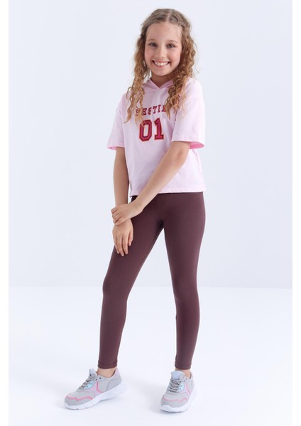 Kahverengi Yüksek Bel Dar Paça Kız Çocuk Tayt - 75047