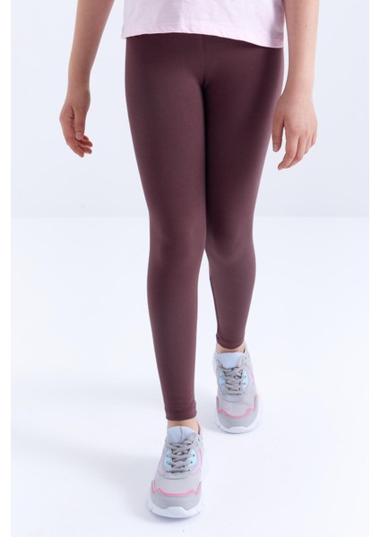 Kahverengi Yüksek Bel Dar Paça Kız Çocuk Tayt - 75047