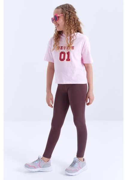 Kahverengi Yüksek Bel Dar Paça Kız Çocuk Tayt - 75047