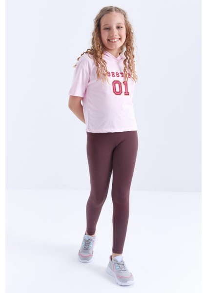 Kahverengi Yüksek Bel Dar Paça Kız Çocuk Tayt - 75047