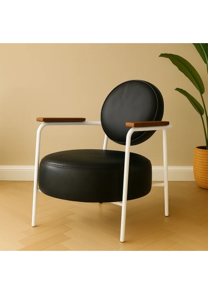 venüs Berjer Modern Tekli Koltuk - Deri Kumaş - Beyaz Metal Iskelet - Siyah