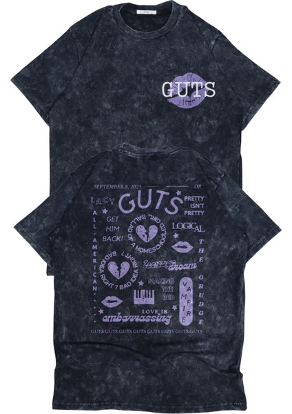 Oversize Guts Sırt Baskılı Yıkamalı Tişört, Unisex Olivia Rodrigo Baskılı Vintage T-Shirt