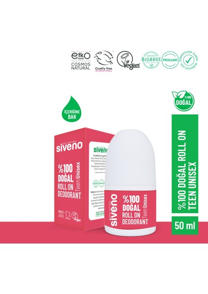 %100 Doğal Roll On Teen Unısex Deodorant Koku Önleyici Bitkisel Lekesiz Vegan 50 ml