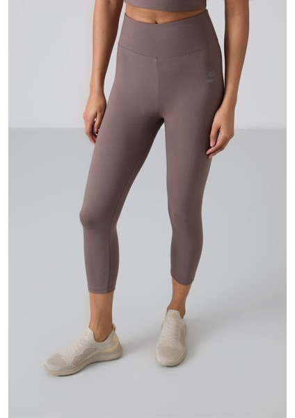 Kahverengi Yüksek Bel Kapri-Crop T-Shirt Slim Fit Kadın Tayt Takım - 95285