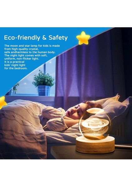 3D Satürn Kristal Küre Lamba – USB Li LED Işıklı Ahşap Standlı Dekoratif Masa Lambası Rgb LED indirimleri
