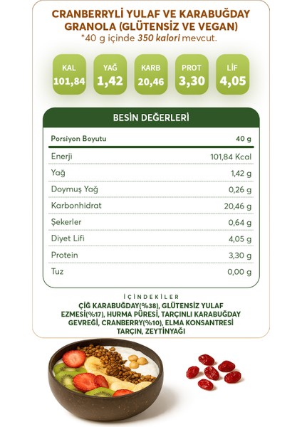 Cranberryli Yulaf & Karabuğday Granola 300 g (Glütensiz & Vegan) indirimleri