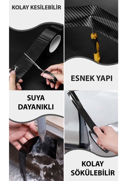 Siyah Karbon Şerit Folyo Araç Eşik Kapı Direk Kaplama Folyosu- Ragle Hediyeli modelleri