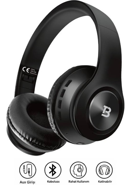 Kablosuz Kulaküstü Bluetooth Kulaklık Stereo-Mikrofon-Aux Sd Kart HK-036