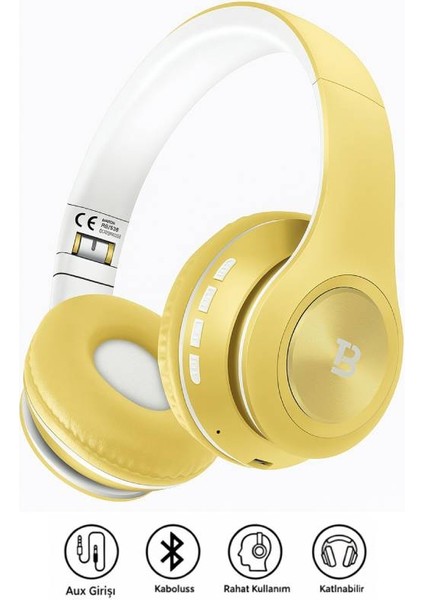 Kablosuz Kulaküstü Bluetooth Kulaklık Stereo-Mikrofon-Aux HK-036