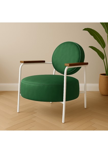 venüs Berjer Modern Tekli Koltuk - Deri Kumaş - Beyaz Metal Iskelet - Yeşil