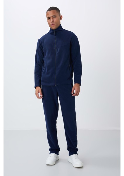 İndigo Dik Yaka Basic Fermuar Cepli Standart Kalıp Erkek Polar Eşofman Takımı - 85193