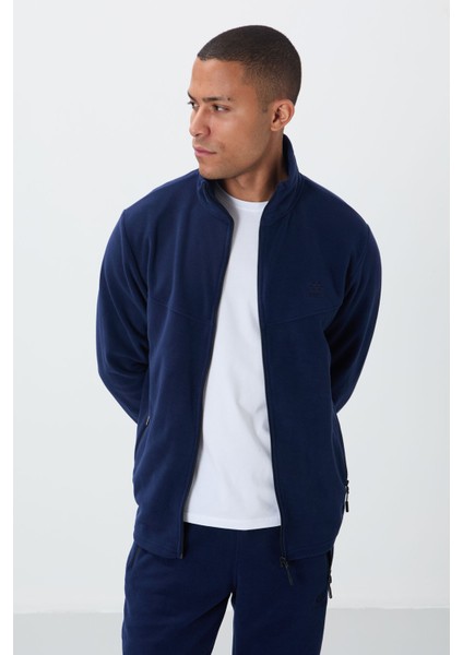 İndigo Dik Yaka Basic Fermuar Cepli Standart Kalıp Erkek Polar Eşofman Takımı - 85193