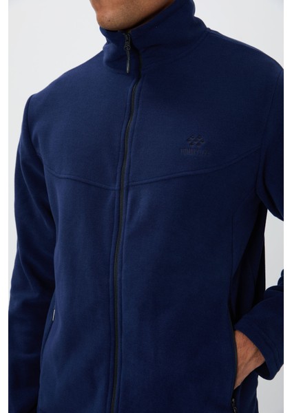 İndigo Dik Yaka Basic Fermuar Cepli Standart Kalıp Erkek Polar Eşofman Takımı - 85193