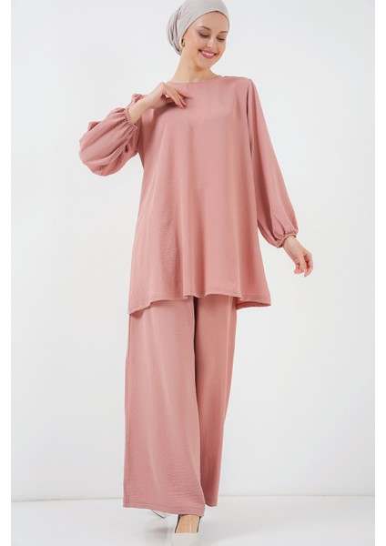 Kadın BDART Düzenli Yaka ve Uzun Kol İki Parça Koordinat Seti Tozlu Gül Pembesi